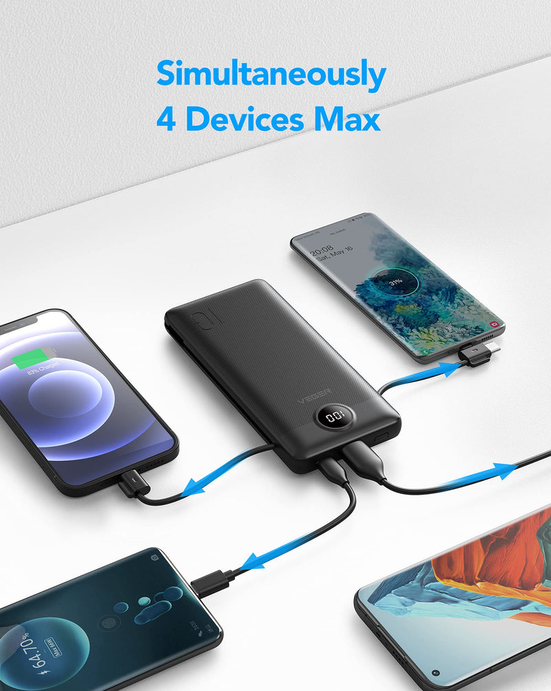 [Australia - AusPower] - VEGER Portable Charger for iPhone Built in Cables Fast Charging USB C Slim 10000 Power Bank, Wall Plug USB Battery Pack for iPhones, iPad, Samsung More Phones Tablets (Black) Black 