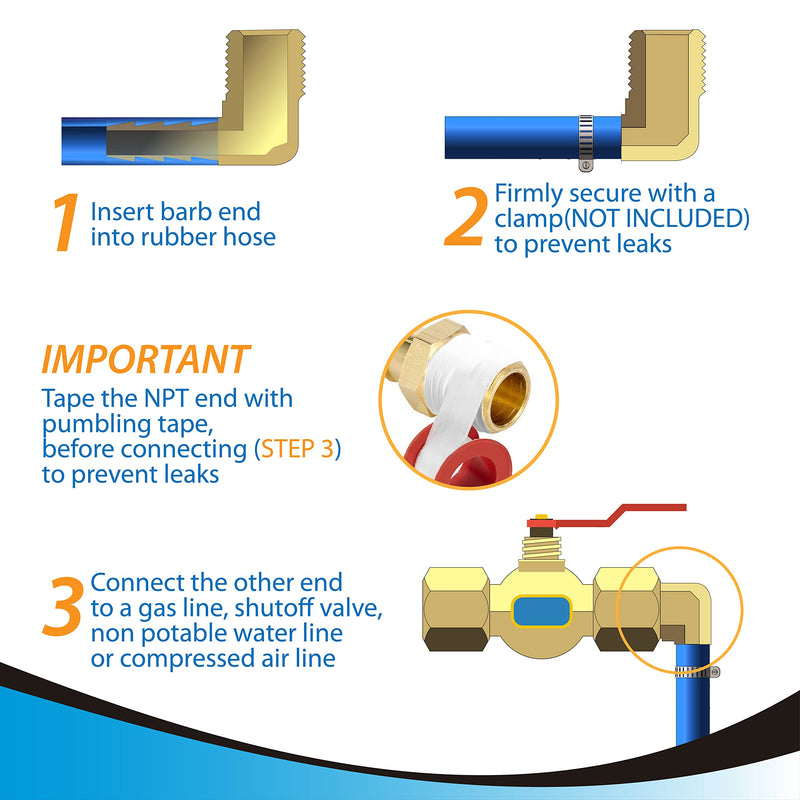 [Australia - AusPower] - LoboJack 3/8inch Hose Barb to 1/2inch Male NPT 90 Degree Elbow, Brass Hose ID to Pipe Threaded, L Right Angle Fitting Fuel/Air/Water/Gas/Oil WOG (2 Pack) 129-6d 