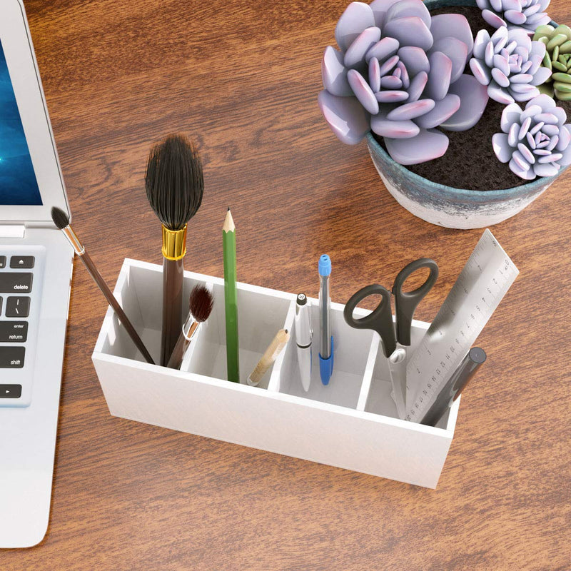 [Australia - AusPower] - NIUBEE Acrylic Pen Holder 4 Compartments, White Pencil Organizer Cup for Countertop Desk Accessory Storage (White) 4 Cube 