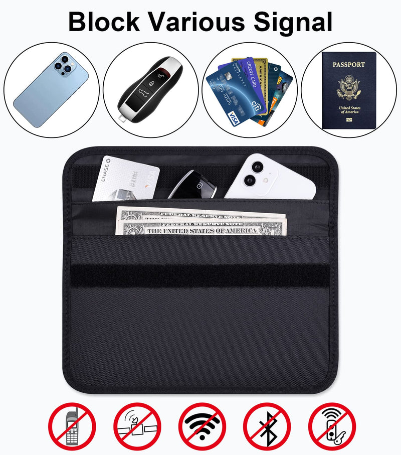 [Australia - AusPower] - Faraday Bag, Wisdompro 9.5 x 5.5 Inch RFID Signal Blocking Bag Shielding Pouch Case for Cell Phone Privacy Protection and Car Key FOB Anti-Tracking, Anti-Spying Case Blocker - Large Black (9.5 x 5.5) 9.5 x 5.5 inches 