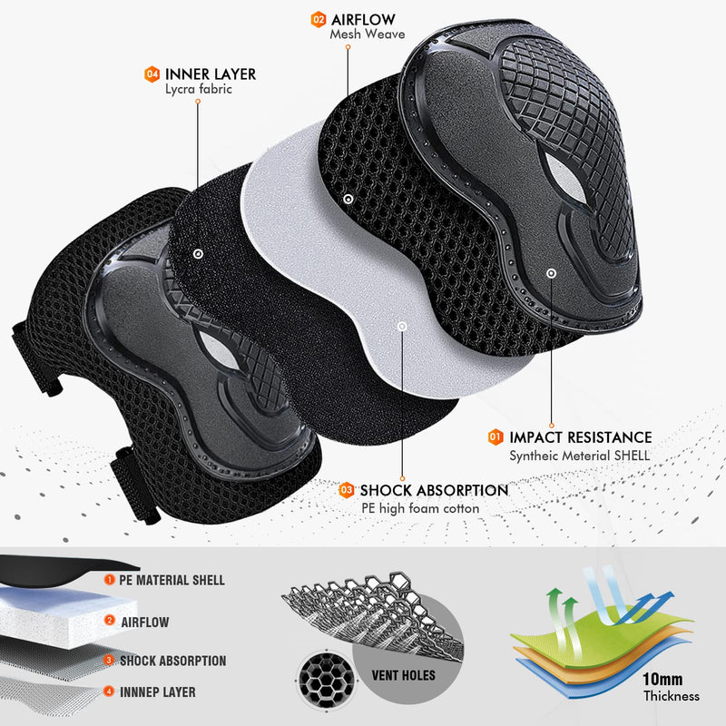 [Australia - AusPower] - GTSBROS Kids/Youth Protective Gear, Knee Pads and Elbow Pads 6 in 1 Set with Wrist Guard and Adjustable Strap for Roller Skates Cycling BMX Bike Skateboard Inline Skatings Scooter Riding Sports(Black) Black Small 