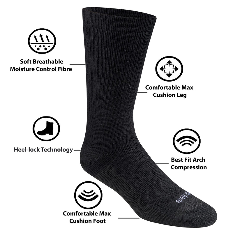 [Australia - AusPower] - Dickies Men's Dri-tech Moisture Control Max Full Cushion Crew Socks Multipack Shoe Size: 6-12 3.0 Full Cushion Solid Black (6 Pairs) 