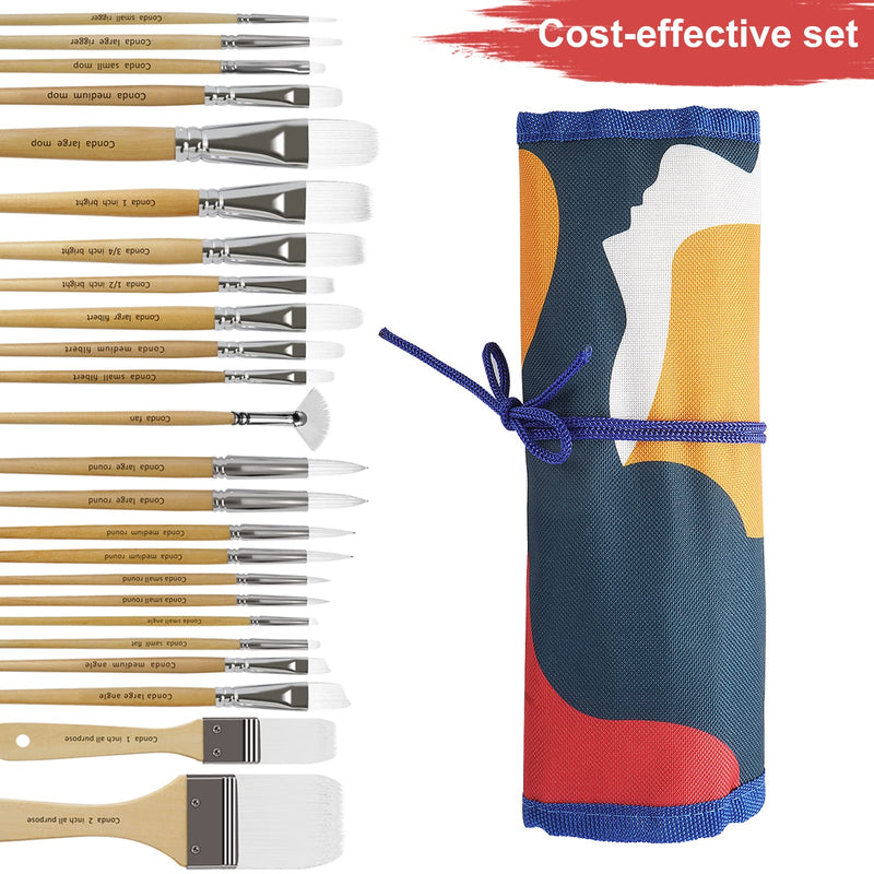 [Australia - AusPower] - CONDA Paint Brushes Set of 24 Different Shapes Ergonomic Professional Wood Handles with Organizing Case for Acrylic Oil Watercolor, Rock Painting A1000789 