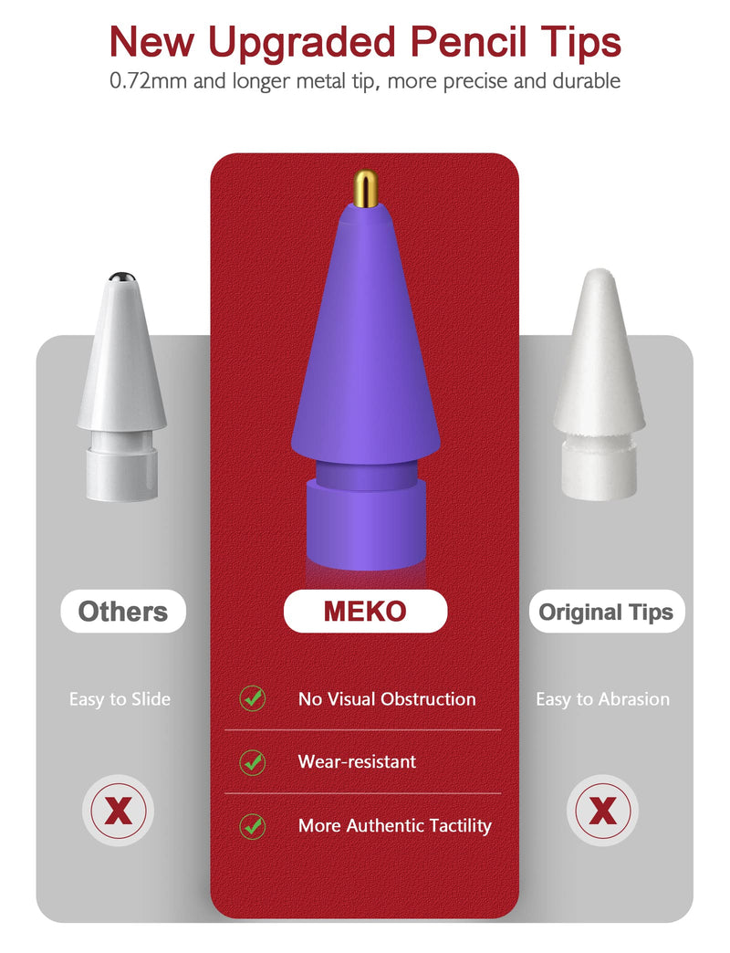 [Australia - AusPower] - MEKO 3 Pack Upgraded 0.72mm Fine Ponit Precise Replacement Tips for Apple Pencil 1st/2nd Generation & Logitech Crayon, Wear-Resisting Pen Nibs for iPad Pro/Air/Mini Pencil - Purple/Pink/Red 3Pack 