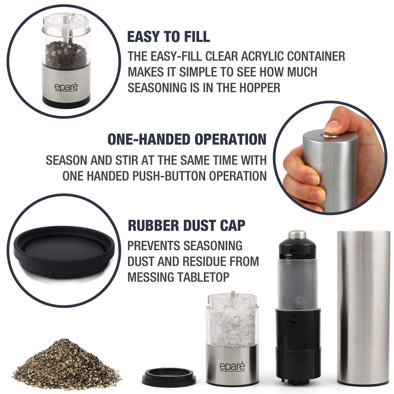[Australia - AusPower] - Electric Salt or Pepper Grinder - Battery Operated Ceramic Burr Peppermill Shaker - Automatic Stainless Steel Grinders - Mill With LED Light by Eparé 