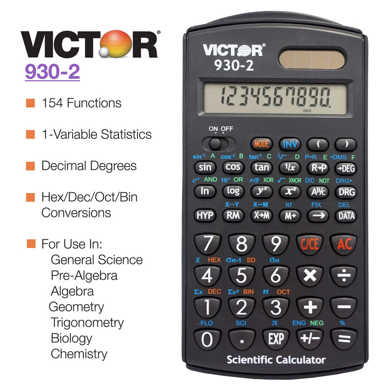 [Australia - AusPower] - Victor-930-2 Scientific Calculator, 1Line Display-Black and Silver , 3 x 5 