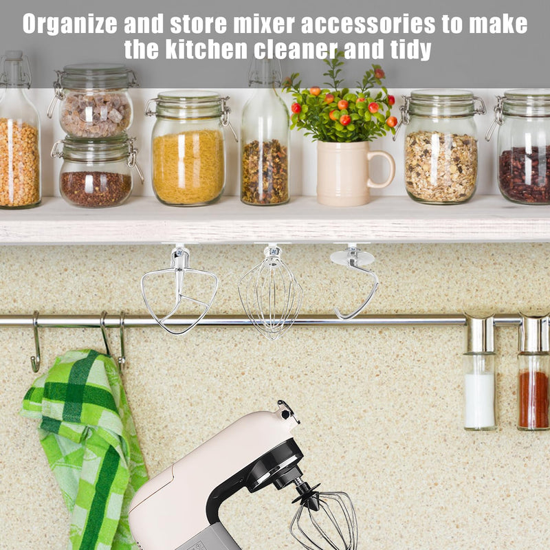 [Australia - AusPower] - 4pcs Stand Mixer Attachment Holders, Universal Mixer Attachments Organizer for Storaging Compatible with Mixer Accessories for Flat Beater, Flex Edge Beater (White) 