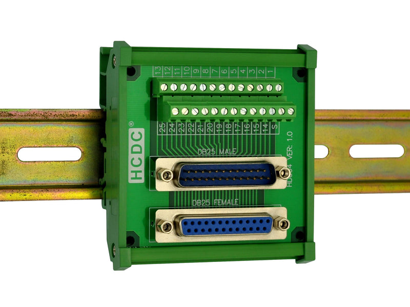 [Australia - AusPower] - DIN Rail Mount D-SUB Male-Female Interface Module Terminal Block Breakout Board (DB25) DB25 