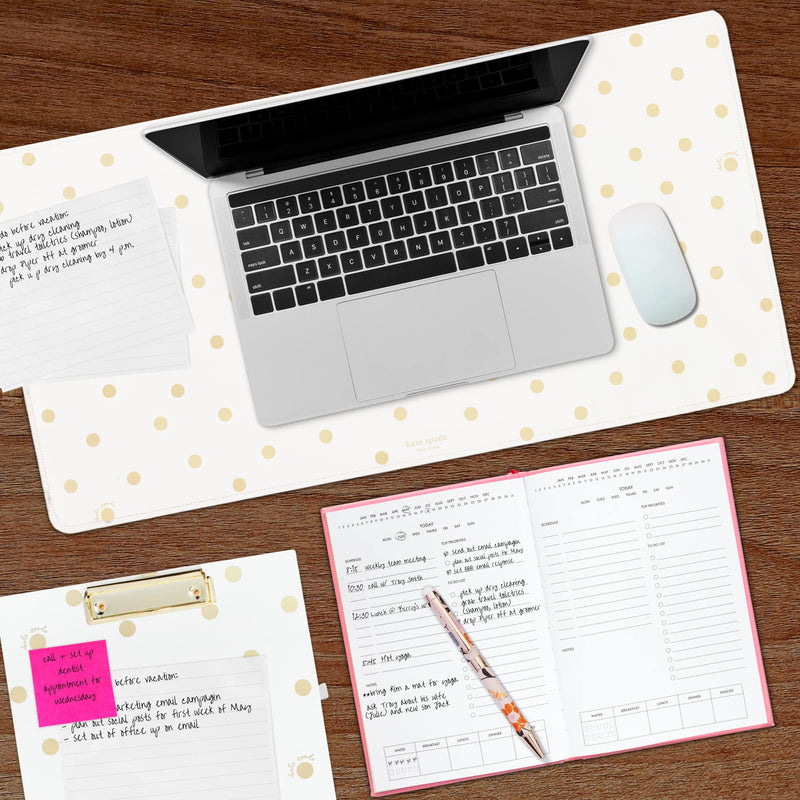 [Australia - AusPower] - Kate Spade New York Decorative Desk Pad, Vegan Leather Keyboard and Mouse Pad for Desktop, Gold Dot with Script 