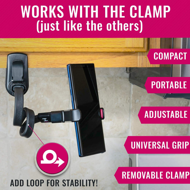 [Australia - AusPower] - Hovergrip by Vectario Portable Flexible Cell Phone Holder Stand for Car, Bed, Kitchen, Desk, Stroller, Grocery Shopping Cart, Mic, Video - Removable Clamp - Social Media Influencer Recording 