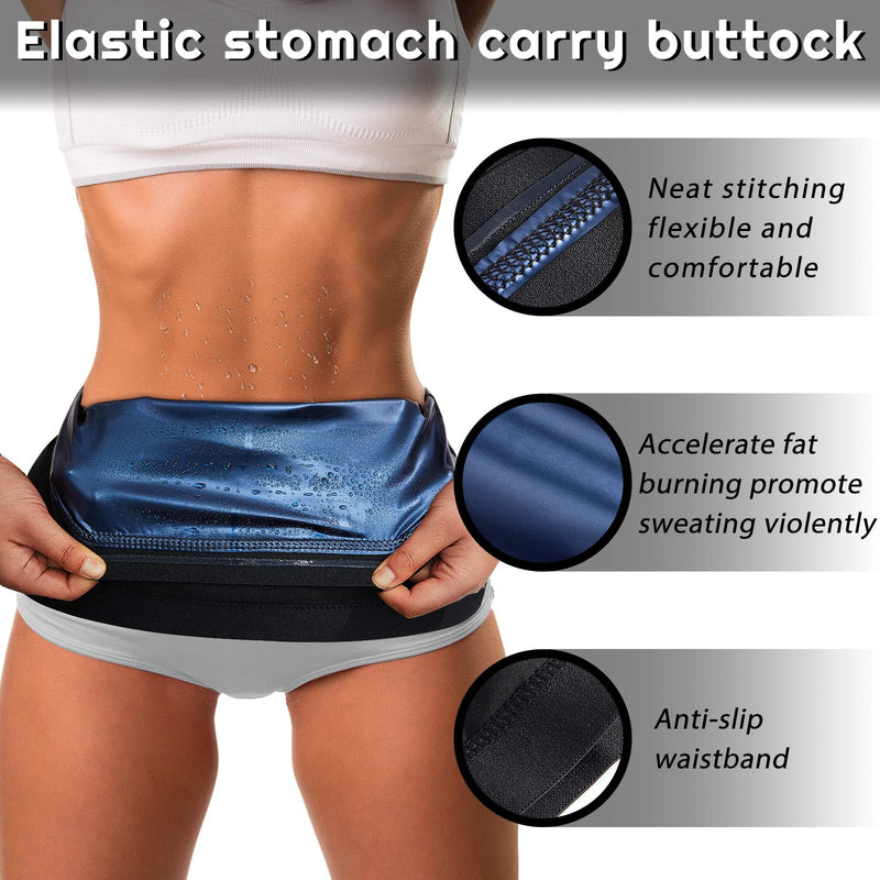 [Australia - AusPower] - 2 Pieces Waist Trimmer for Women Sweat Wrap Sweat Waist Trainer Sweat Tummy Workout Belt Stomach Wraps for Bodybuilding Blue Inner Small 