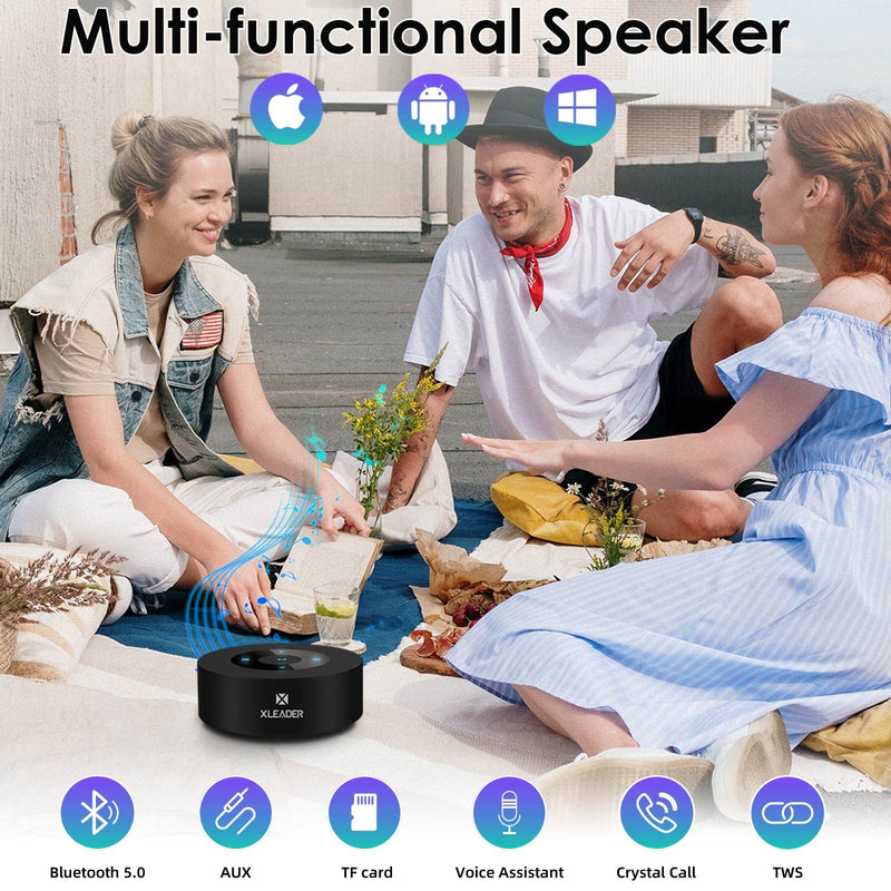 [Australia - AusPower] - [ Smart Touch] Wireless Speaker XLeader SoundAngel A8 (3rd Gen) 5W Bass Small Speaker with Portable Waterproof Case 15h Playtime Support Mic TF Card Aux for Tablet Laptop Office Beach Camping Travel Black 