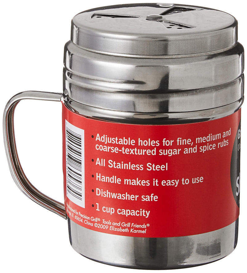 [Australia - AusPower] - Elizabeth Karmel’s Adjustable Dry Rub Shaker with Holes for Medium and Coarse Grind Seasonings, Stainless Steel, 1-Cup Capacity 