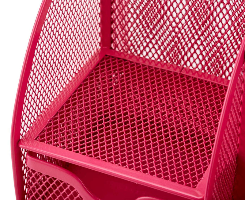 [Australia - AusPower] - Annova Mesh Desk Organizer Office with 7 Compartments + Drawer/Desk Tidy Candy/Pen Holder/Multifunctional Organizer - Pink - Fuchsia 