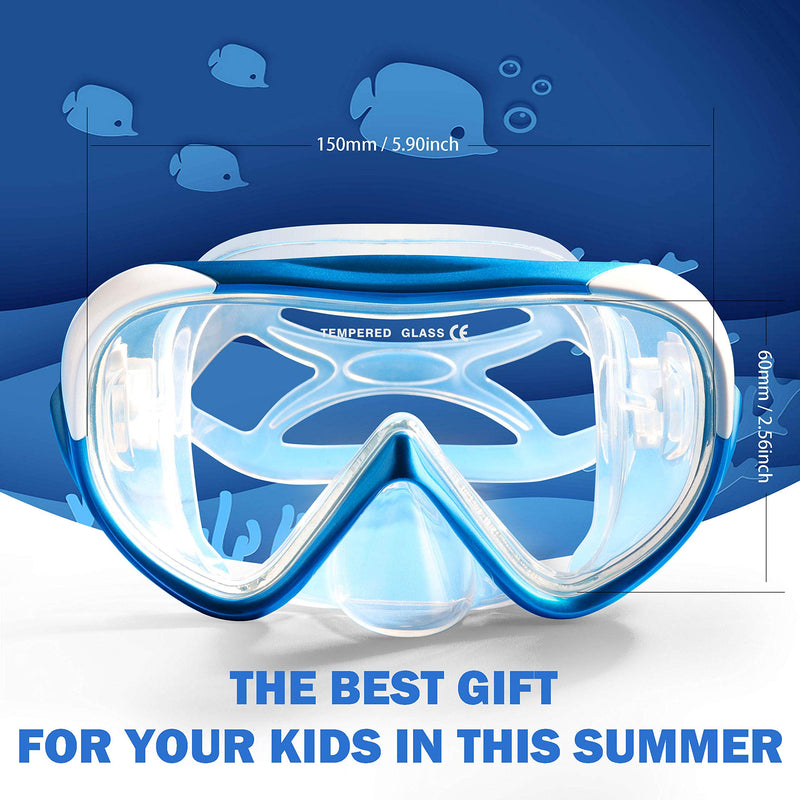 [Australia - AusPower] - EXP VISION Kids Snorkel Diving Mask, 180° Panoramic Swim Mask Anti-Fog Tempered Glass Lens Swimming Goggles with Nose Cover for Youth Junior Child Leakproof Snorkeling Gear for Scuba Diving Swimming 
