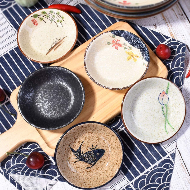 [Australia - AusPower] - Side Dishes set of 5, Japanese Retro Porcelain Side Dish Bowl Seasoning Dishes Soy Dipping Sauce Dishes 