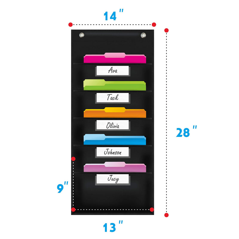 [Australia - AusPower] - Organization Pocket Chart, Wall File Organizer Folder with 5 File Pockets, 5 Dry-Erase Name Cards Plus 2 Over Door Hooks, 14 X 28 inch 5 Pockets(14” x 28”) 