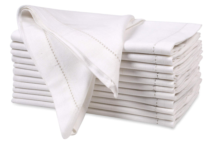 [Australia - AusPower] - Hausattire Cloth Dinner Napkins in Cotton Flax Fabric with Hemstitched Detailing & Mitered Corners - 20x20 Inches (Set of 12, White) 20x20 - Hemstitched 
