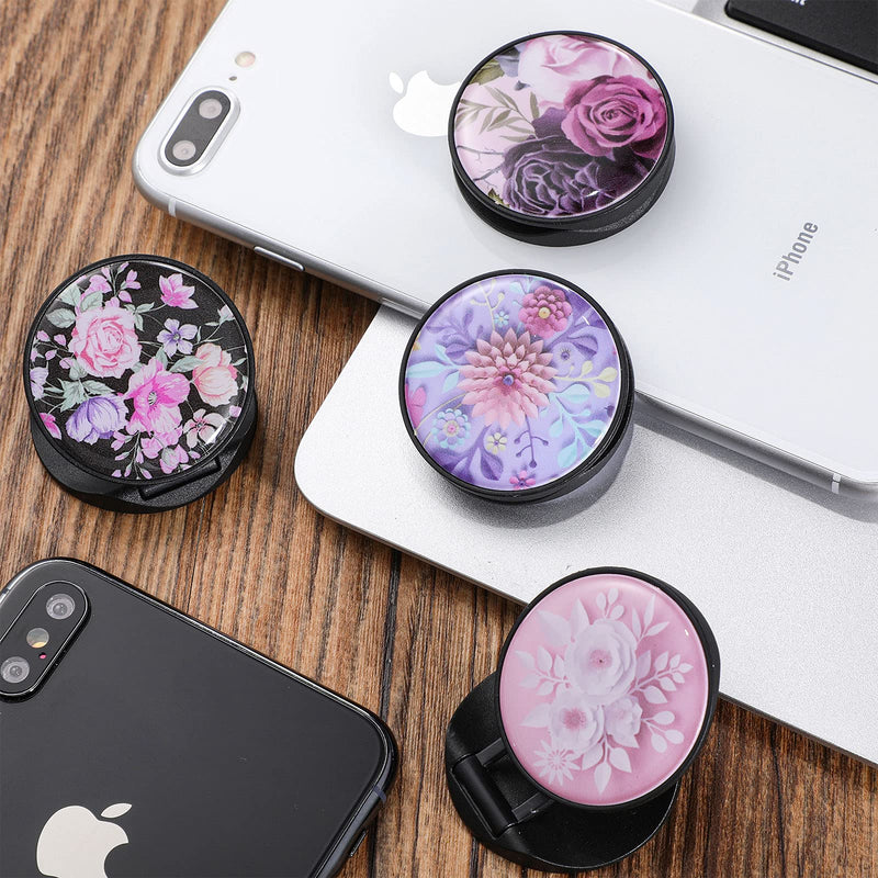 [Australia - AusPower] - 4 Pieces Paper Flowers Phone Grip Holders Flower Pattern Finger Expanding Stand Holder Expanding Grip Widely Compatible with Most Phones and Cases Collapsible Grip for Phones and Tablets 