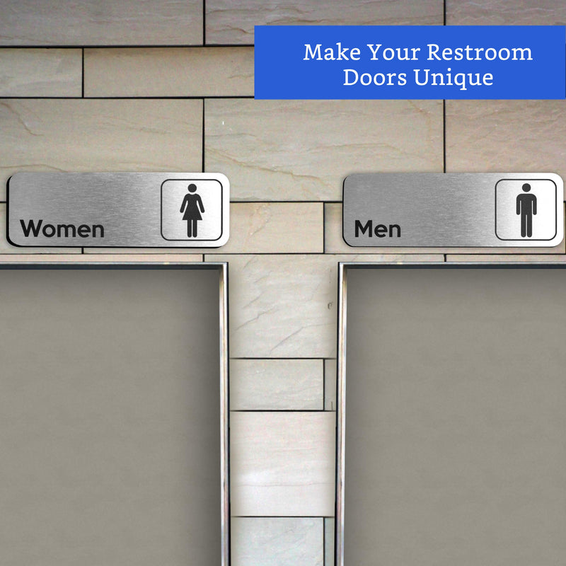[Australia - AusPower] - Brushed Aluminum Restroom Signs (Set of 2) - Men and Women Modern Restroom Sign - Bathroom Sign Decor - Bathroom Door Signs - Restroom Signs for Business - Bathroom Signage 