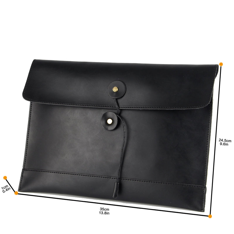 [Australia - AusPower] - men woman pu leather multifunction office documents bags A4 paper file pouch envelope bag conference, Black, 13.8"(L)x9.8"(H) x 0.2"(W) 