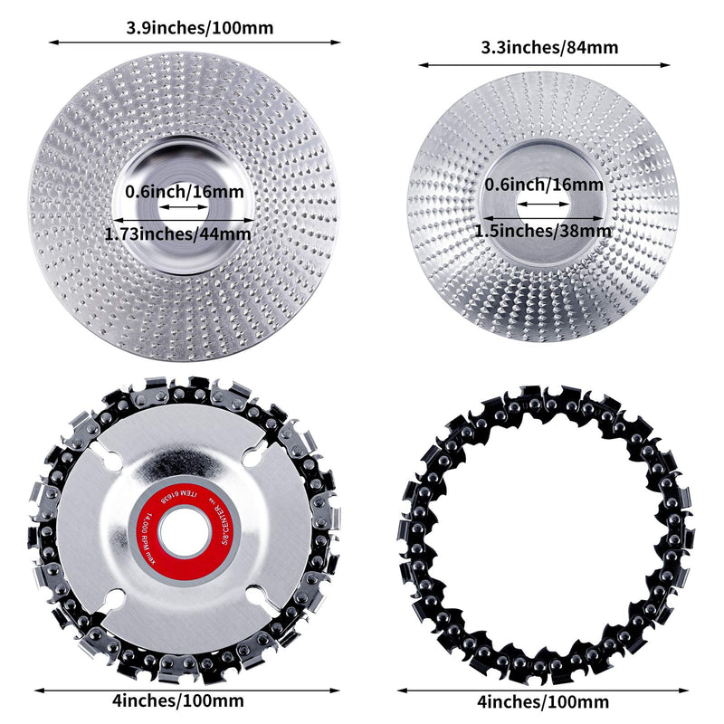 [Australia - AusPower] - Aodaer 4 Pieces Angle Grinder Disc Wood Carving Disc Tungsten Grinding Wheel Grinder Chain Disc 22 Teeth Replacement Chain Wood Polishing Shaping Disc for Wood Cut Polishing Wheel Plate 