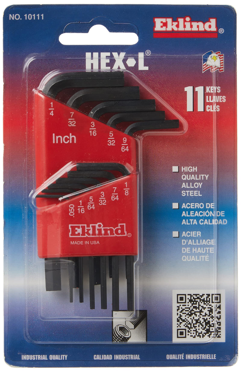 [Australia - AusPower] - EKLIND 10111 Hex-L Key allen wrench - 11pc set SAE Inch Sizes .050-1/4 Short series 