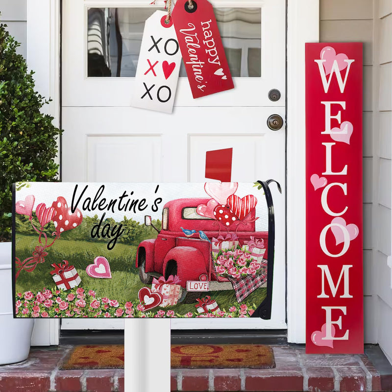 [Australia - AusPower] - FBCOO Valentine's Day Red Truck Mailbox Cover Magnetic Standard Size 21"x19", Love Balloon Rose Gift Decorative Post Letter Box Wrap Decor, Farmhouse Anniversary Wedding Garden Yard Outdoor Decoration Car 