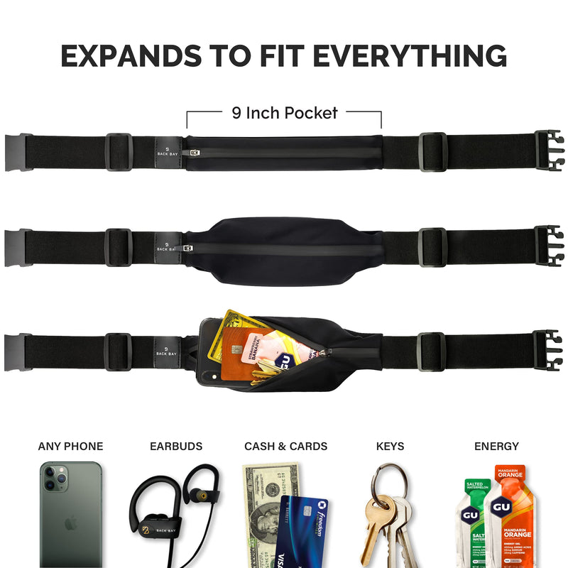 [Australia - AusPower] - No-Bounce Slim iPhone Running Belt for Women, Men [Fits iPhone 13, Max, iPhone 12 Pro, 11, XS, XR, X, 8 Plus, 7, 6] Back Bay Runner’s Phone Belt Waistband Pack, Waterproof for Runners Black 