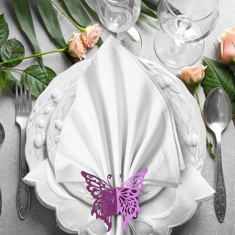 [Australia - AusPower] - MORGIANA Disposable Decorative 3Dbutterfly Napkin Ring (50 pcs) Christmas Mother's Day Wedding Banquet Dinner Decoration (Purple-Butterfly) Purple-butterfly 