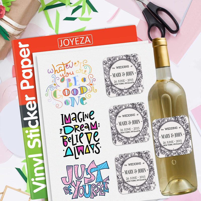 [Australia - AusPower] - JOYEZA Premium Printable Vinyl Sticker Paper for Inkjet Printer - 25 Sheets Matte White Waterproof, Dries Quickly Vivid Colors, Holds Ink well- Tear Resistant - Inkjet & Laser Printer 