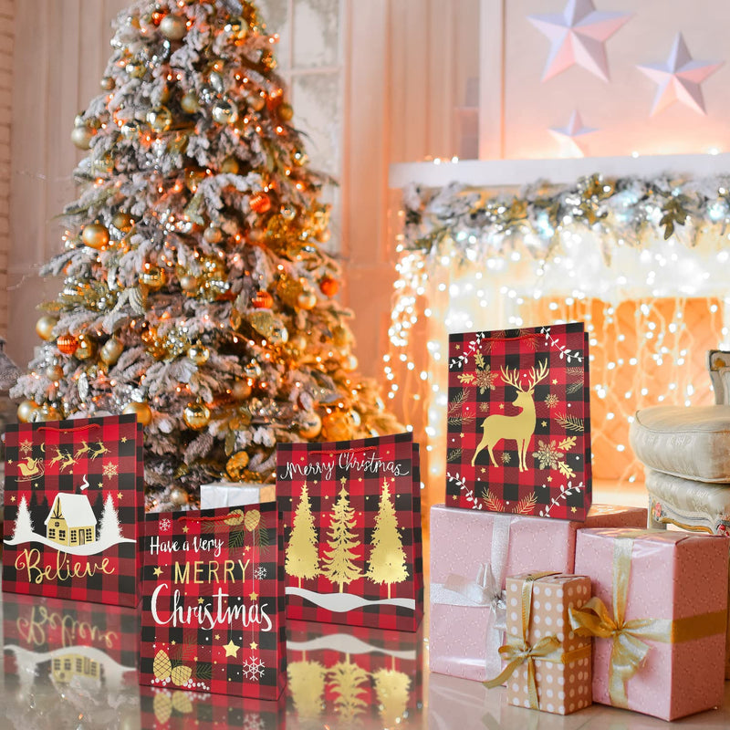 [Australia - AusPower] - 12PCS Christmas Gift Bags with Handles,Reusable Wrapping Bags Medium Size Paper Bags Shopping Bag Retail Bags for Christmas Birthday Wedding Party Favor Supplies, 10.2×12.6×3.94 inch 