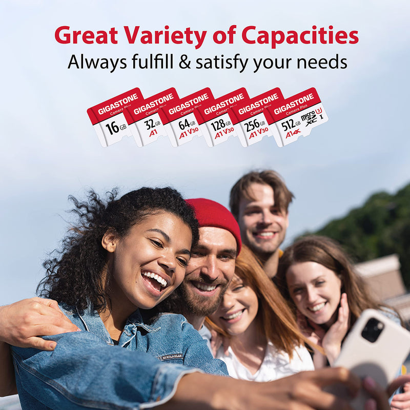 [Australia - AusPower] - [Gigastone] 64GB 5-Pack Micro SD Card, Camera Plus, MicroSDXC Memory Card for Wyze, Video Camera, Security Camera, Smartphone, Fire tablet, 4K Video Recording, UHS-I U3 A1 V30, 95MB/s, with Adapter 