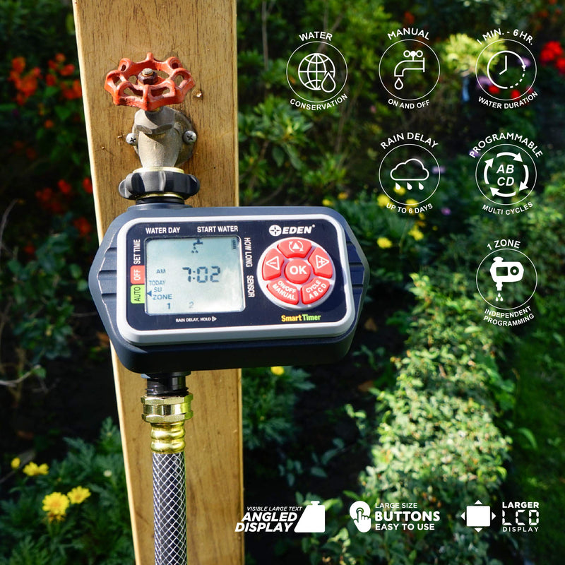 [Australia - AusPower] - Eden 25411 Programmable Digital Water Timer 1-Zone, Compatible with Wireless Soil Moisture Sensor 1 Zone 