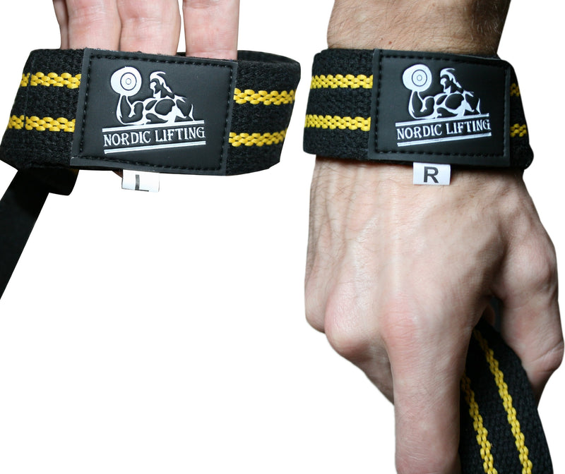 [Australia - AusPower] - Wrist Wraps + Lifting Straps Bundle (2 Pairs) for Weightlifting, Cross Training, Workout, Gym, Powerlifting, Bodybuilding - Support for Men/Women, Avoid Injury During Weight Lifting Black/Yellow 