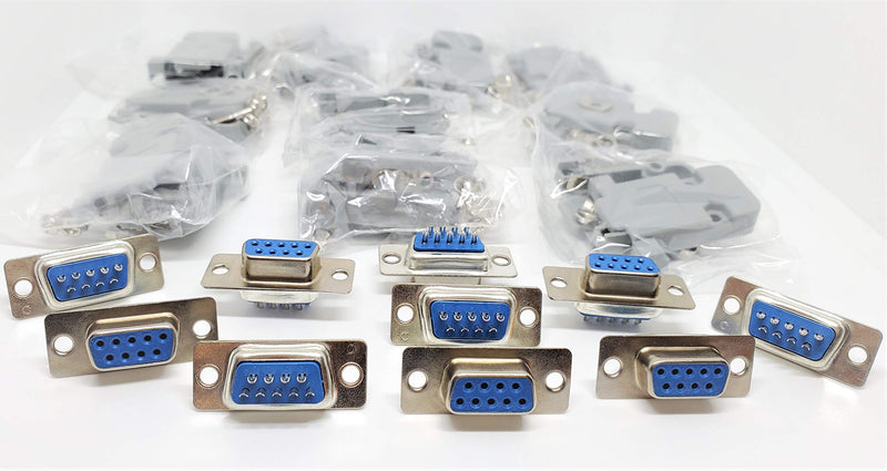[Australia - AusPower] - Connectors Pro Pc Accessories 10 Sets Solder Cup DB9 Female + Plastic Hoods, 9 Pins D-Sub Connector & Hood Set, 20-Pack (10 DB9 Females + 10 Hoods) 
