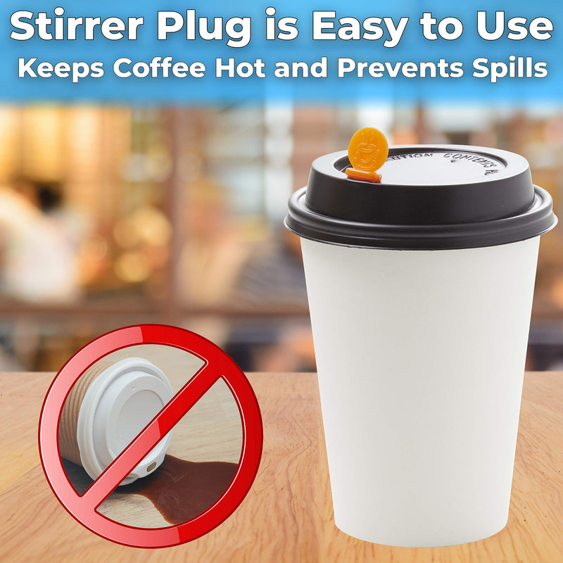 [Australia - AusPower] - Cafe Grade, BPA Free 7 In. Coffee Stoppers 200 Pack. Recyclable Orange Plug + Stirrer Paddle Perfect for Stirring a Hot Drink. Best Disposable Plastic Lid Stopper Swizzle. Bulk Stir Stick Supplies 