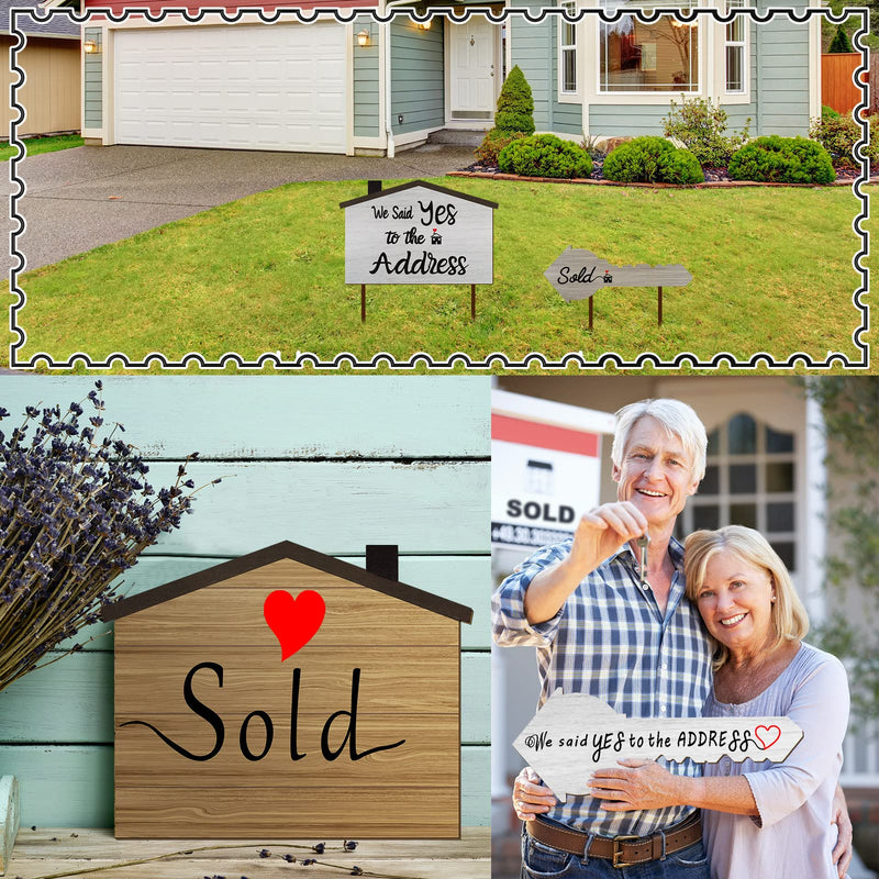 [Australia - AusPower] - 2 Pieces Real Estate Sold Signs, Wooden Double-Sided Social Media Photo Props, Said Yes to the Address House Shaped and Home Sweet Home Key Shaped Wood Closing Gift for Homeowner Realtor 