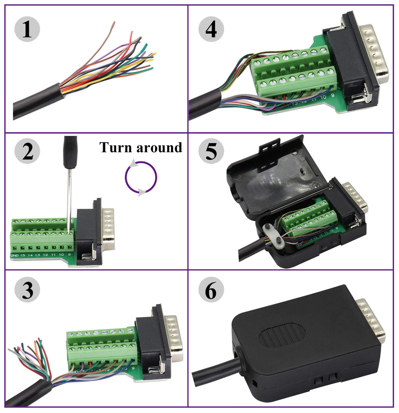 [Australia - AusPower] - AAOTOKK DB15 Screw Terminal Block Adapter D-SUB 15 Pin 2 Row DB15 Male to 16 Pin/Way Female Serial Terminal Breakout Board Connector Signal Module with case (2Pcak/Male) 