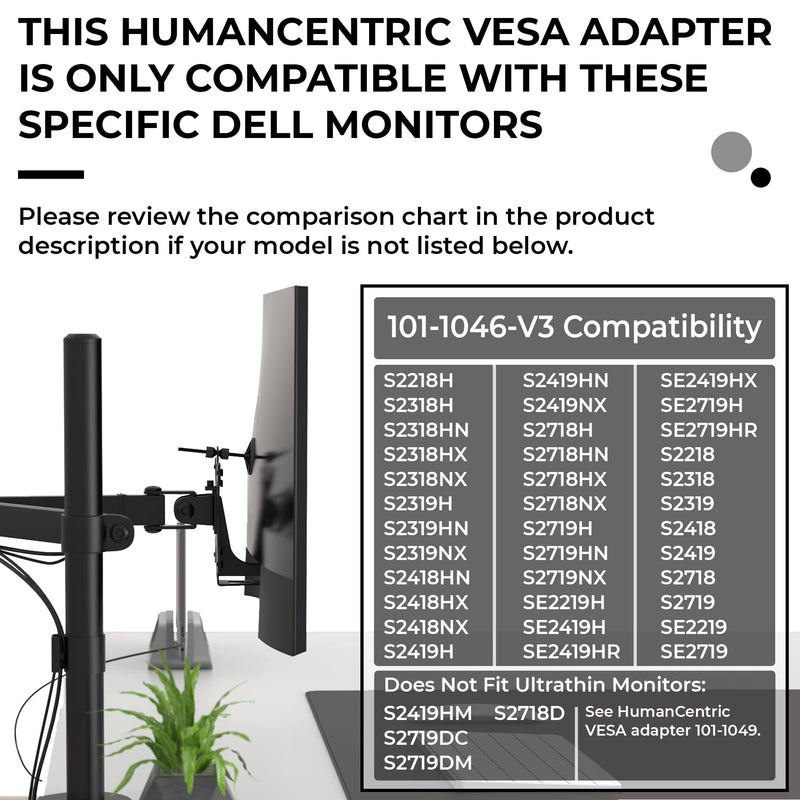 [Australia - AusPower] - HumanCentric VESA Mount Adapter Compatible with Dell Monitors, VESA Adapter for Monitor S2318H, S2218H, S2319NX, S2419NX, S2718H, S2719H, S2719HN, SE2219H, SE2419HR, SE2419HX, SE2719H, and More Dell S2*18, S2*19, SE2*19 Series (not Ultrathin) 
