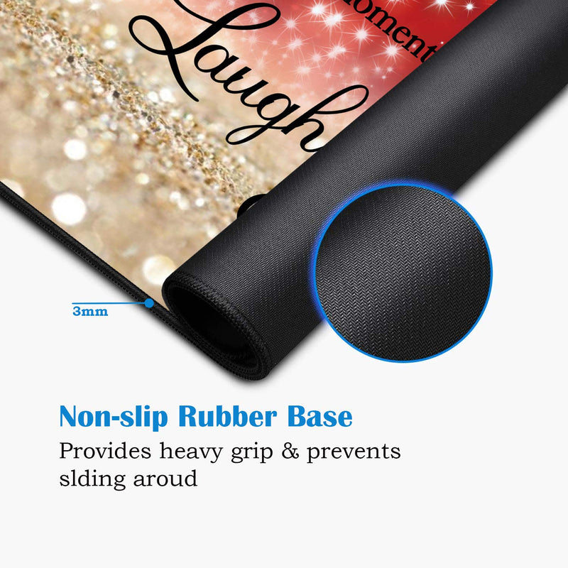 [Australia - AusPower] - Desk Pad Gaming Mouse Pads with Coasters,31.5"x 11.8" Large Non-Slip Rubber Base Mousepad with Stitched Edges for Office & Home,Red Glitter Quote Live Every Moment, Laugh Every Day, Love Beyond Words 