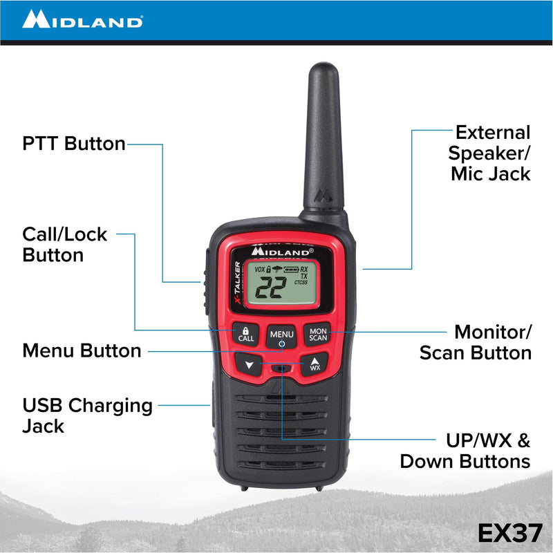 [Australia - AusPower] - Midland-EX37VP, E+Ready Emergency Two-Way Radio Kit-Pair of T31VP FRS Two-Way Radios, 9 LED Flashlight, Whistle With Compass and Temperature Gauge, In SoftShell Carrying Case (Pair Pack) 