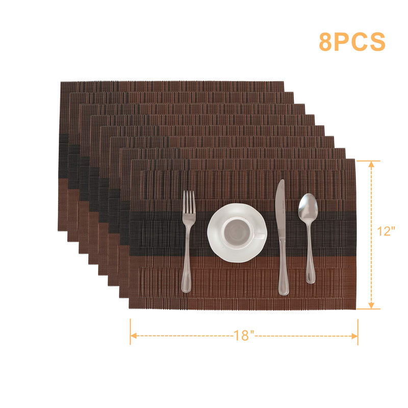 [Australia - AusPower] - Yopay Set of 8 Placemats, Non-Slip Vinyl Woven Table Mats, Washable Place Mats for Kitchen Dining Table, 18"X12", Gradient Brown 