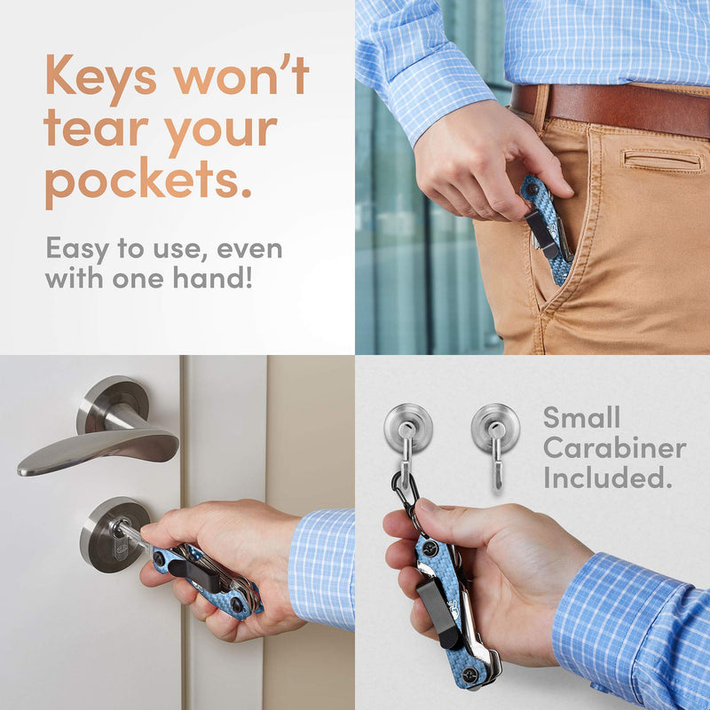 [Australia - AusPower] - AmazinGizmo Folding Key Holder & Key Organizer Keychain - House & Car Compact Blue Slim Multi Key Chain with Pocket Clip & Carabiner - up to 12 Keys & More 