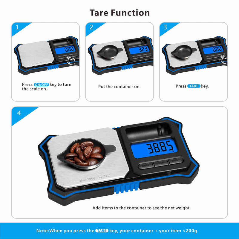 [Australia - AusPower] - Fuzion Digital Pocket Scale, 200g x 0.01g Jewelry Gram Scale, 6 Units Conversion, LCD Back-Lit Display, Use for Jewelry/Medicine/Food/Powder/Herb(Battery Included) Blue 