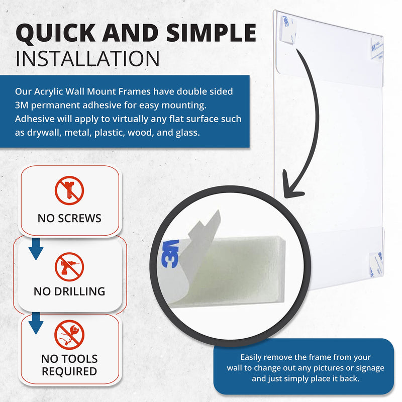 [Australia - AusPower] - Wall Mount Acrylic Sign Holder - 5 x 7 Inches Portrait or 7 x 5 Inches Landscape Photo Frames with Hook and Loop Adhesive. Perfect for Signs, Menus, Documents, Pictures, Flyers, and More (6 Pack) 