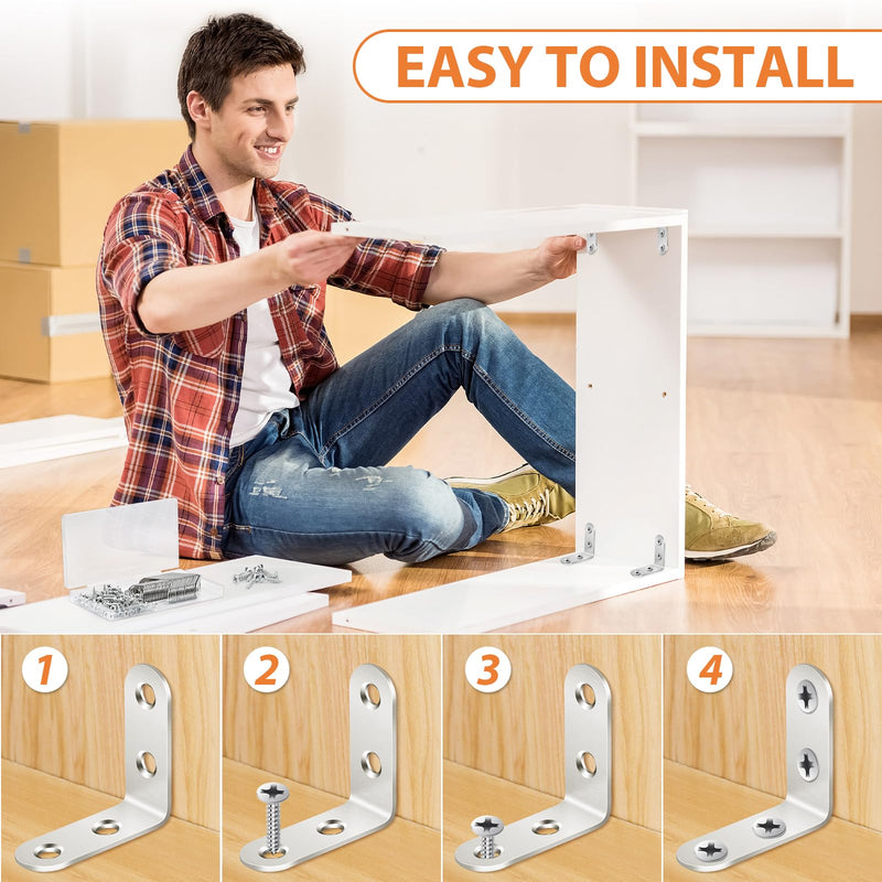 [Australia - AusPower] - MAPVOLUT 32 PCS L Bracket, Heavy Duty L Brackets for Wood Shelves, with 100* Screws, 90 Degree Stainless Steel Corner Angle Bracket Metal Shelf Brackets Corner Cabinet, 16*(1.6x1.6in), 16*(0.8x0.8in) 
