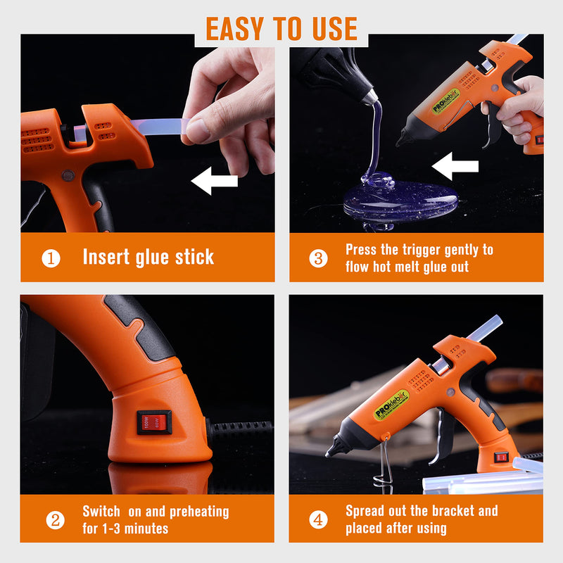 [Australia - AusPower] - PROkleber Hot Melt Glue Gun Kit Full Size (Not Mini) High/Low Temp Dual Power 60/100 Watt with 30 pcs Premium Glue Sticks for DIY Arts & Crafts Projects Sealing Quick Repairs Light and Heavy Duty Full Size Dual Temp 60/100W Orange/Black 