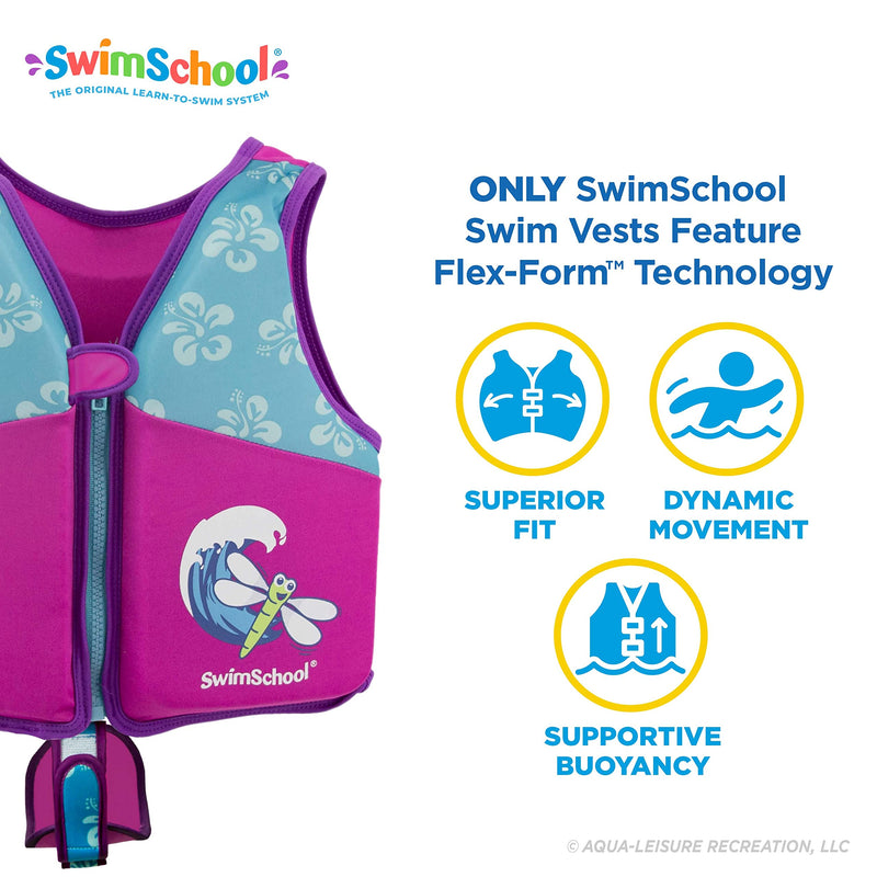 [Australia - AusPower] - SwimSchool Swim Trainer Vest – Medium/Large Max 50 Pounds – Kids Swim Vest with Padded Shoulders –Comfortable Flex-Form-Fit Design with Adjustable Safety Strap – Pink/Aqua 
