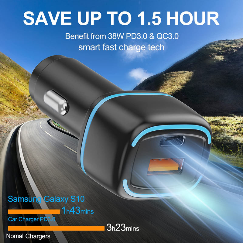 [Australia - AusPower] - USB C Car Charger,Bralon 38W PD3.0 & QC3.0 2 Fast Car Charger Compatible with Phone 12 Pro(Max)/mini/11 Pro(Max)/XS/XR/X and More USB-C & USB-A Port 